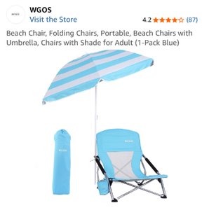 lot 17122 image: Portable Beach Chair with Umbrella - Retail $59