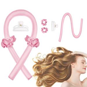 lot 17139 image: CORATED Heatless Curling Rod Headband, No Heat Silk Ribbon Rollers for Overnight Sleeping Curls, Styling Kit with Hair Clips and Scrunchie - Retail $9