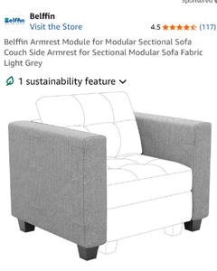 lot 17145 image: Belffin Modular Sofa Armrest - Retail $123