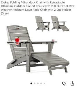 lot 17158 image: Folding Adirondack Chair with Ottoman and Cup Holders - Retail $159
