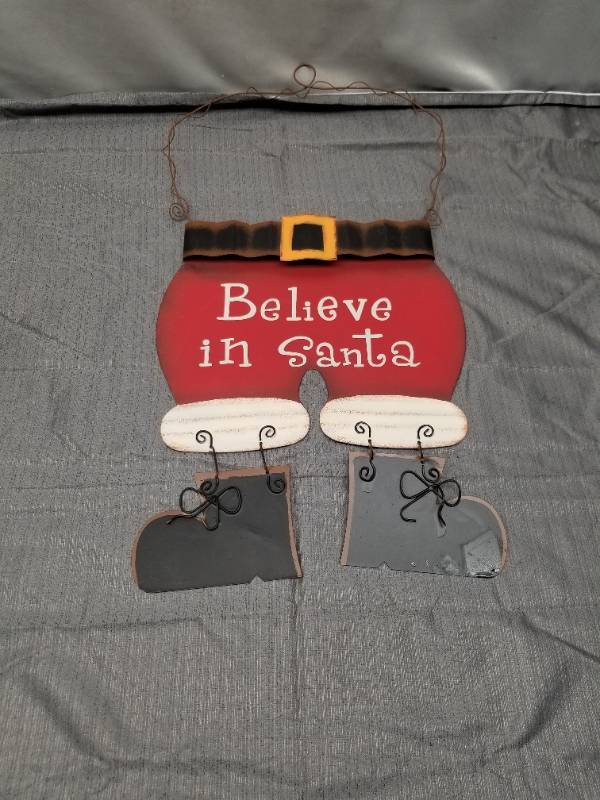 lot 12212 image: Believe in Santa Christmas Wall Hanging Sign with Boots