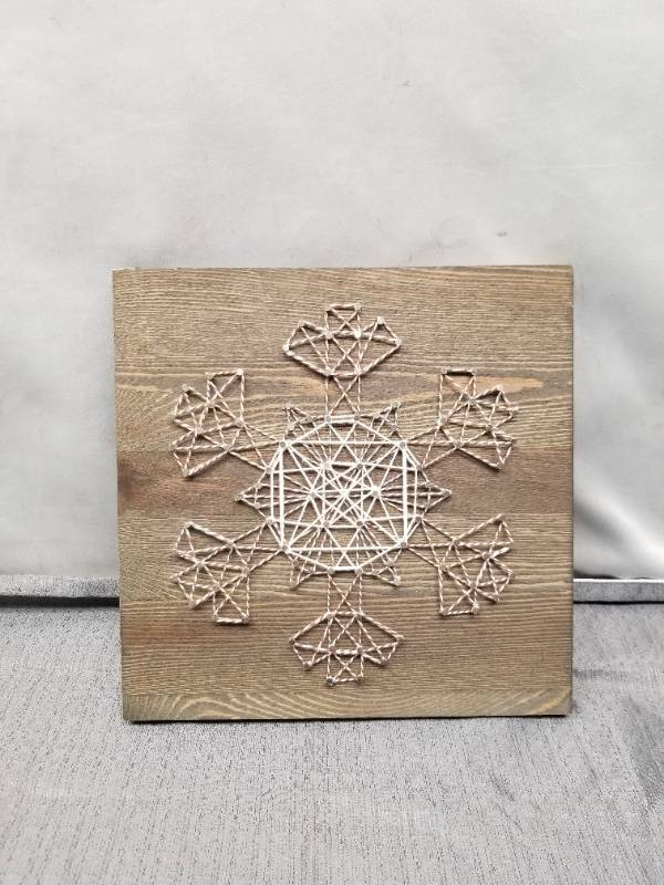 lot 12227 image: Snowflake String Art Wood Wall Decor