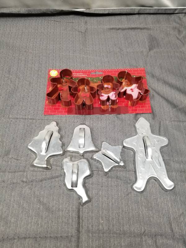 lot 12244 image: Holiday Cookie Cutter Set - Metal and Copper-Colored Gingerbread Men and Christmas Shapes