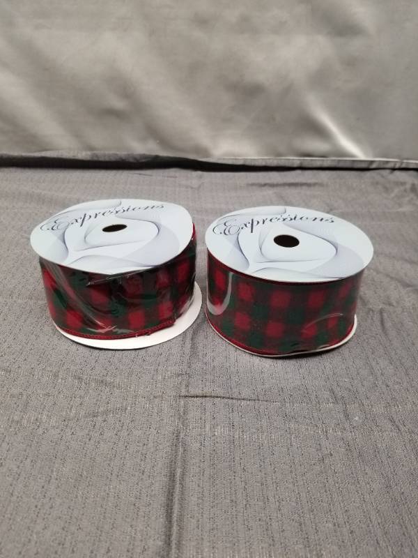 lot 12251 image: Expressions Buffalo Plaid Ribbon Rolls - Red and Green