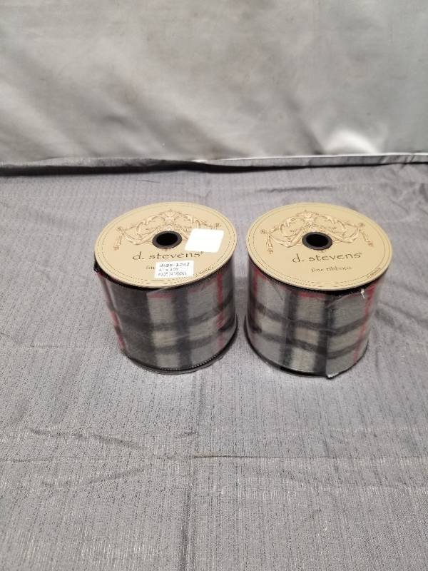 lot 12288 image: D. Stevens Fine Ribbons Black Plaid Pattern Spools