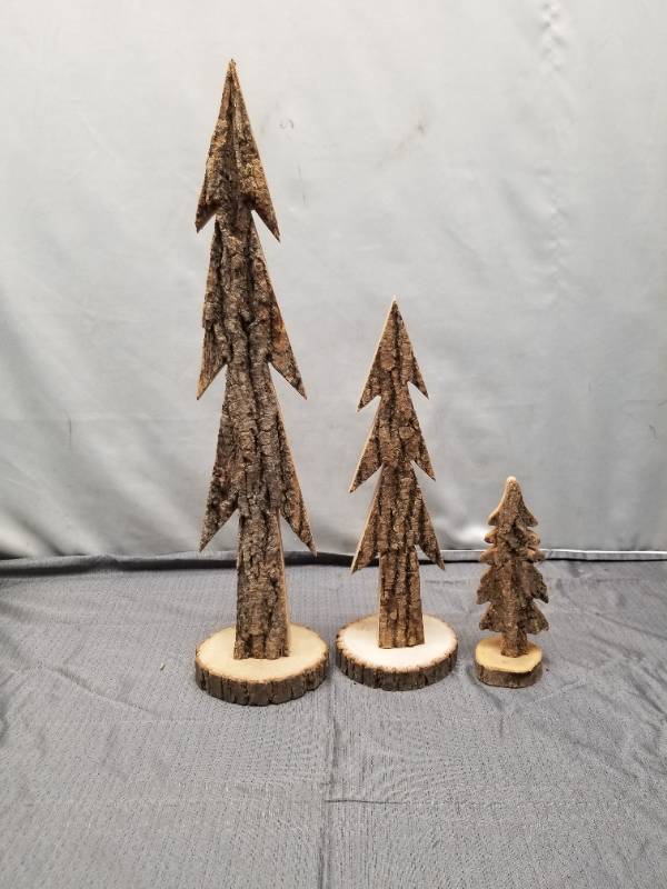 lot 12322 image: Rustic Bark Christmas Tree Decorations - Set of 3