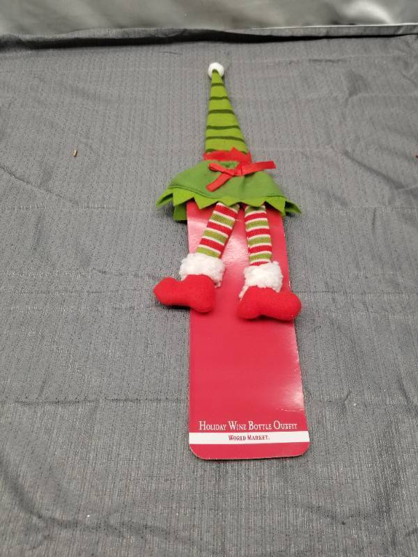 lot 12323 image: World Market Holiday Wine Bottle Outfit Elf Design