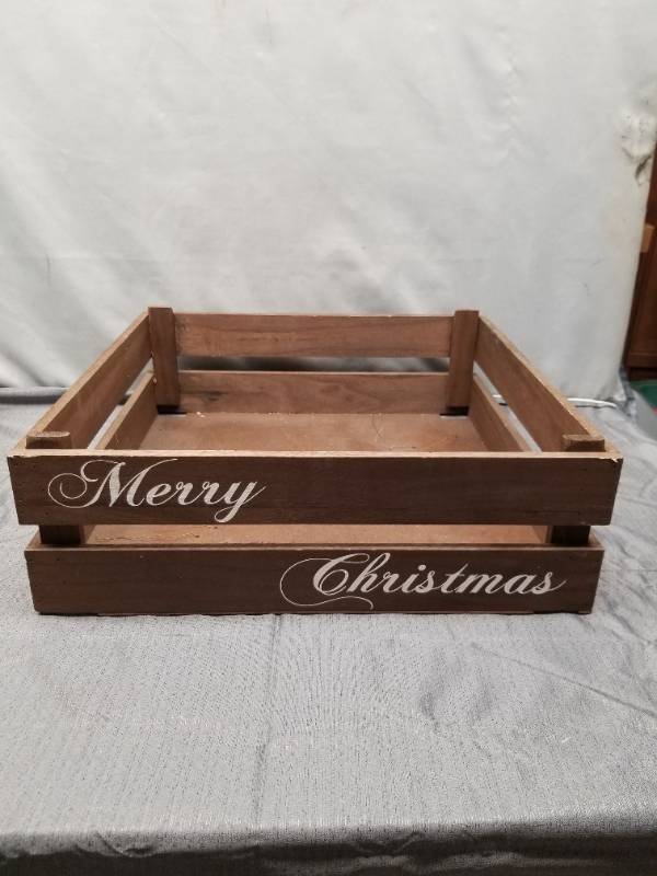 lot 12335 image: Merry Christmas Wooden Display Crate