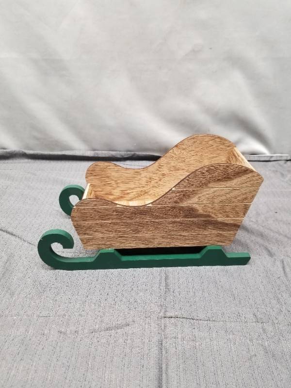 lot 12340 image: Wooden Decorative Sleigh with Green Runners
