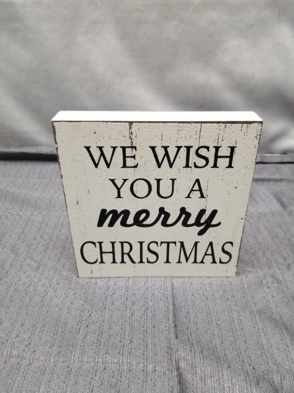 lot 12342 image: We Wish You A Merry Christmas Wooden Block Sign