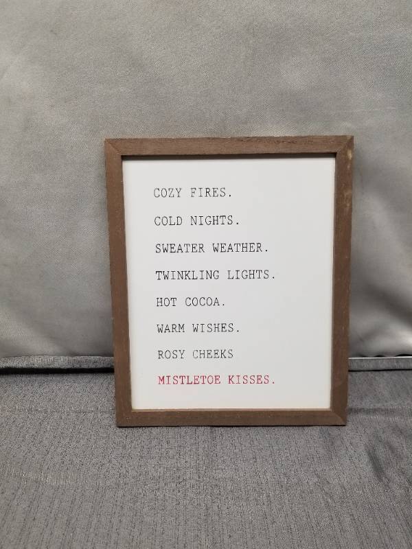 lot 12344 image: Winter Holiday Typography Wall Art with Wood Frame