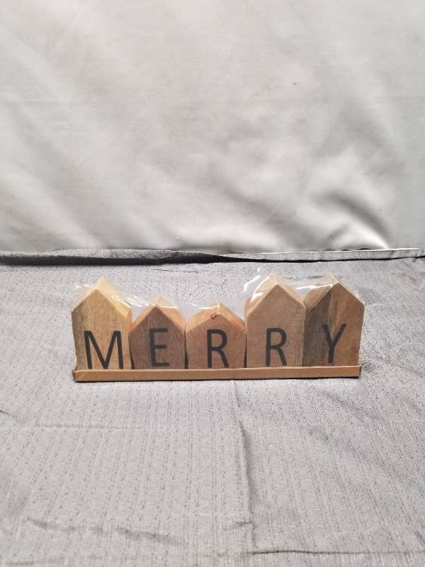 lot 12352 image: Wooden House Block Letters MERRY Christmas Decor