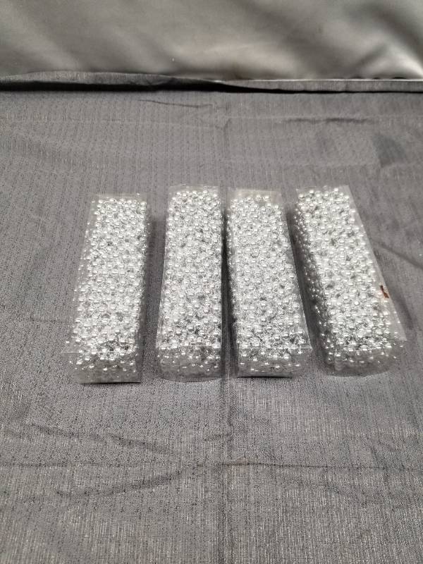 lot 12353 image: 4 Pack Silver Colored Christmas Tree Beaded Garland Ornament 25 Ft. Each