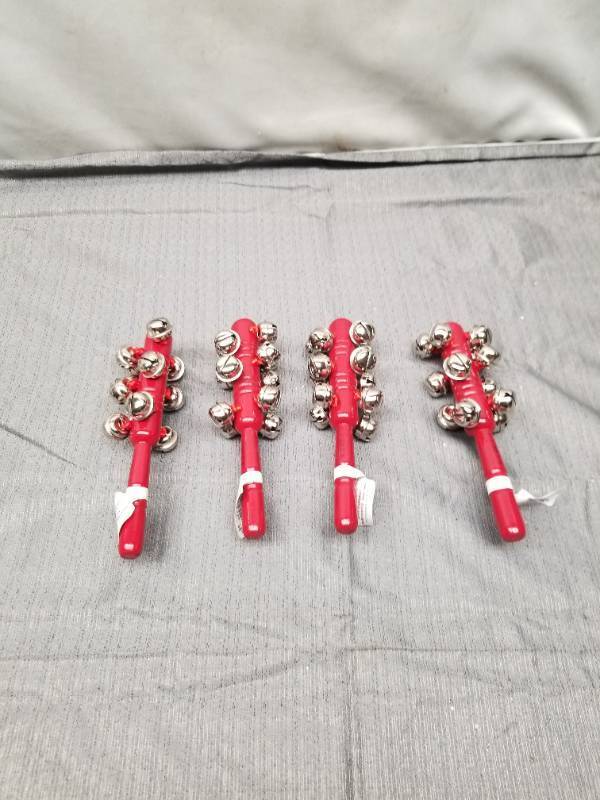 lot 12364 image: Red Sleigh Bell Sticks Musical Percussion Instruments