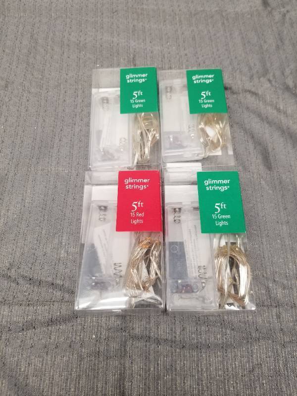 lot 12370 image: Glimmer Strings 5ft LED Light Strands - 15 Lights Each (4 Pack)