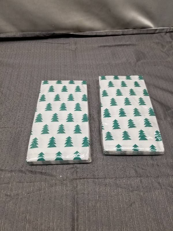 lot 12395 image: Christmas Tree Pattern Paper Napkins - White with Green Trees