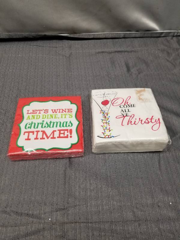 lot 12397 image: Holiday Cocktail Napkin Set - Christmas Wine Theme