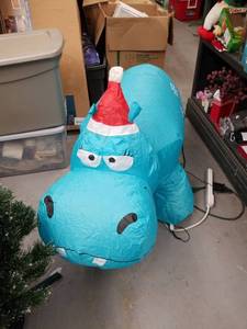 lot 3174 image: Blue Hippo Holiday Inflatable with Santa Hat