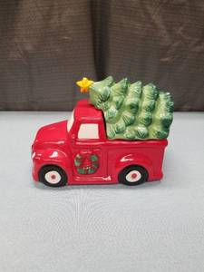 lot 3186 image: Red Pickup Truck Christmas Treat Jar Damage See Pictures