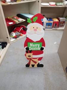 lot 3217 image: Santa and Reindeer Wooden Christmas Sign