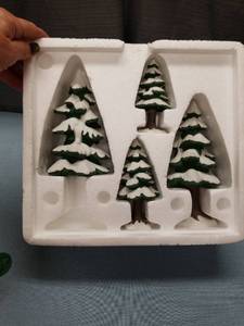 lot 3220 image: Dept 56 Village Porcelain Pines, -set Of 4-snowy Pine Trees 59001 Damage See Picture