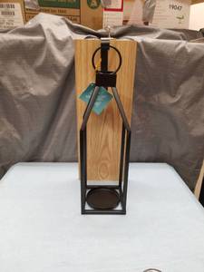 lot 3242 image: Modern Metal Lantern with Wooden Mount