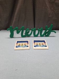 lot 3243 image: Green Victory Sign with Union Station Coasters