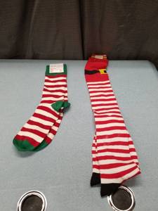lot 3254 image: Festive Red and White Striped Christmas Socks