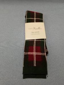 lot 3264 image: Simply Noelle Tall Boot Socks, Plaid Hunter Green & Wine
