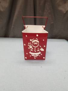 lot 3272 image: Red Metal Christmas Santa Lantern