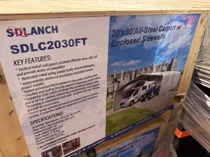 lot 1112N image: 2025 Unused SDLC2030FT 20 x 30 Steel Carport  Full Sided Protection, 10 foot peak ceiling, 29 gauge roof metal