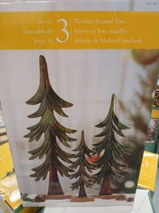 lot 42528 image: Decorative Wooden Enamel Pine Tree Set 22 inches, 18 inches, 13 inches - Retail $65