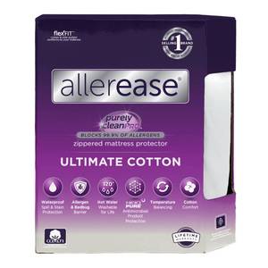lot 42530 image: Allerease Queen Ultimate Cotton Waterproof Allergen and Bedbug Barrier Zippered Mattress Protector Hypoallergenic Encasement - Retail $50