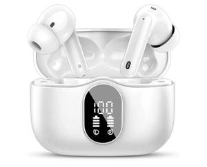lot 42531 image: Wireless Earbuds, Bluetooth 5.4 Headphones Bass Stereo, Ear Buds with Noise Cancelling Mic, LED Display in Ear Earphones Clear Calls, IP7 Waterproof Bluetooth Earbuds for LaptopPhonesSports, White - Retail $36