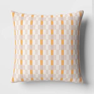 lot 42554 image: Oversized Woven Linework Square Throw Pillow GoldNeutral - Threshold�� Cotton Shell, Dobby Texture, Indoor Use - Retail $30