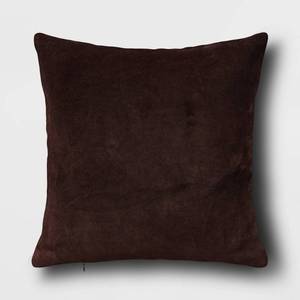 lot 42555 image: Washed Cotton Velvet Square Throw Pillow Dark Brown - Threshold�� Indoor Decorative Cushion, Removable Cover, Zip Closure - Retail $20