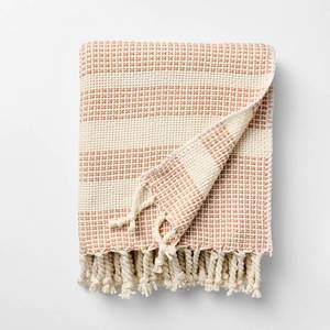 lot 42574 image: 50x60 Throw Border Stripe Woven Medium Orange and Cream - Threshold�� designed with Studio McGee - Retail $35