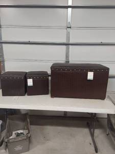 lot 3750 image: Large and 2 Small Brown Storage Trunk with Brass Studs