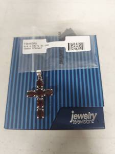 lot 3805 image: Sterling Silver Garnet Cross Pendant