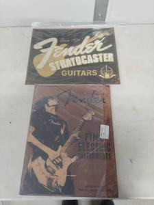 lot 3879 image: Fender Stratocaster Guitar Metal Sign Set