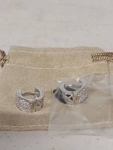 lot 3897 image: Crystal Studded Sterling Silver Huggie Hoop Earrings