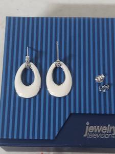 lot 3929 image: Sterling Silver White Epoxy Round Drop Hoop Earrings