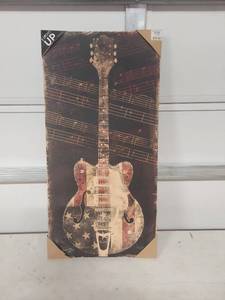 lot 3944 image: American Flag Guitar LED Light Up Canvas Art