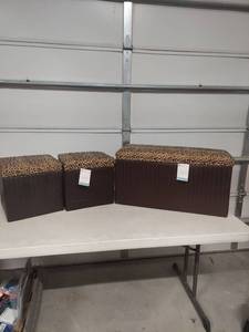 lot 3947 image: Leopard Print Storage Ottoman Trunks