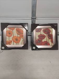 lot 3984 image: Poppy Wall Art Set - Orange and Red