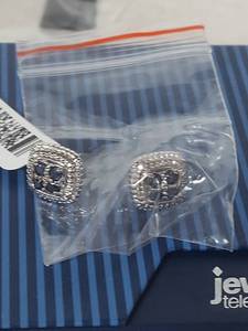 lot 4014 image: Blue Sapphire and Diamond Halo Sterling Silver Earrings
