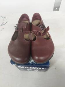 lot 4017 image: Birkenstock Brown Leather Mary Jane Clogs size 37