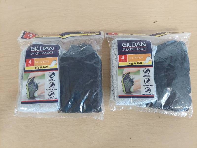 lot 5013 image: 2 Packages Of Gildan Mens Big & Tall Gray & Black Shoe Size 12-15 No Show Socks