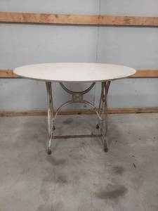 lot 1243 image: White Table with Cast Iron Base - Top Is Not Attached