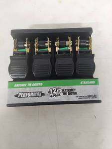 lot 1262 image: Performax 12ft Ratchet Tie Down Straps - 4 Pack
